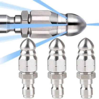 High Pressure Sewer Cleaning Nozzle with Stainless Steel Pointed Tip and Angled Spray Jets