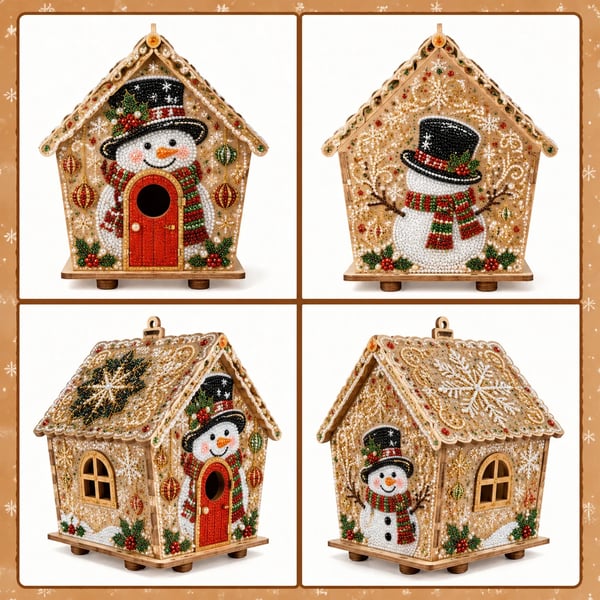 Christmas Pearl Cottage Art Kit | Pre-Cut Wooden Panels, Sparkling Rhinestones, Pearl Beads & Complete Tools for a 3D Holiday House