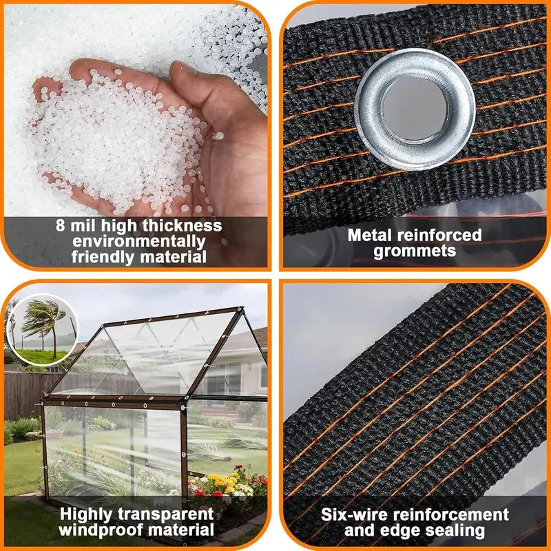 Clear Waterproof PE Tarp, Transparent Outdoor Cover with Metal Grommets