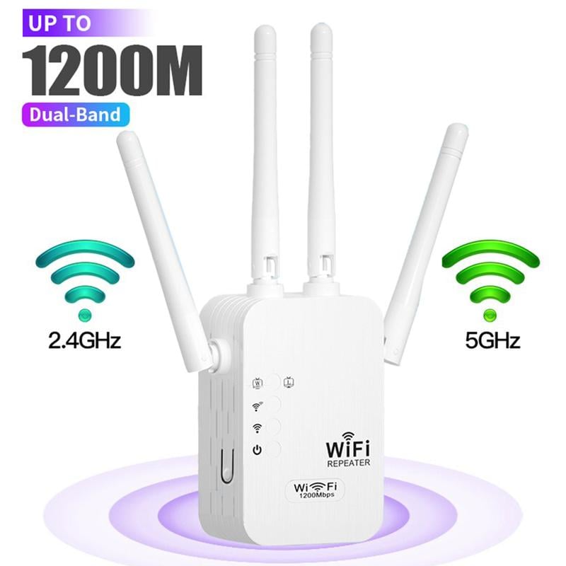 1200Mbps Dual Band WiFi Extender – Covers 10,000 sq.ft & 50 Devices