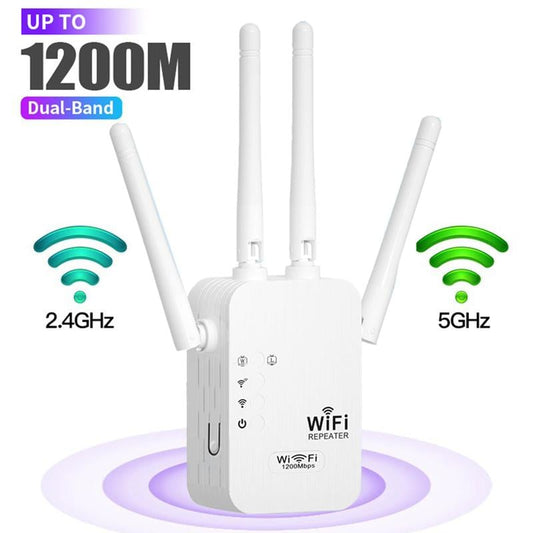 1200Mbps Dual Band WiFi Extender – Covers 10,000 sq.ft & 50 Devices