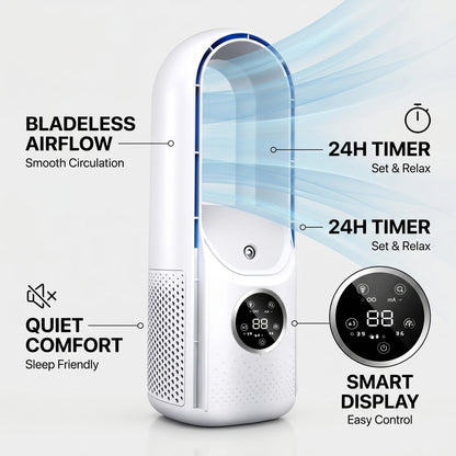 Bladeless Tower Fan Quiet Operation with Sleep Mode and 24-Hour Timer