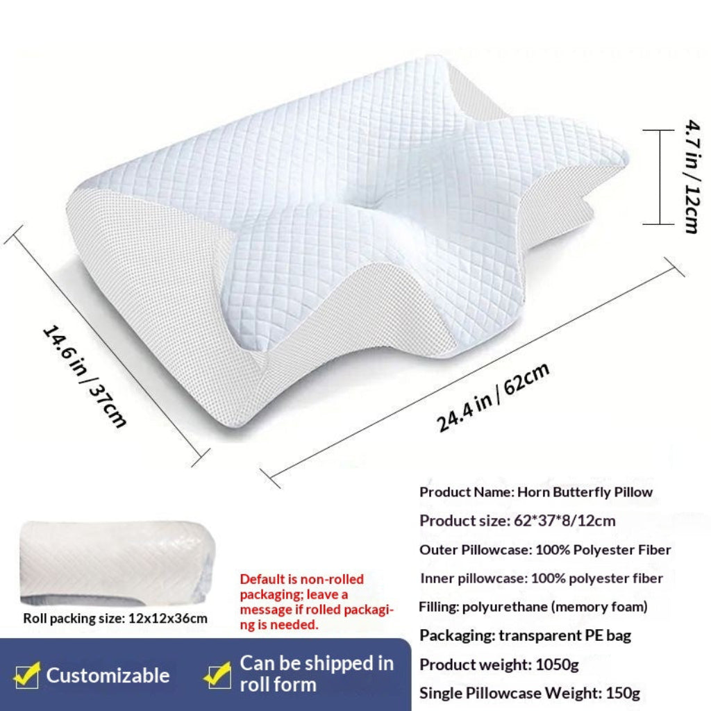 Memory Foam Pillow with Butterfly Contour Design and Head Support