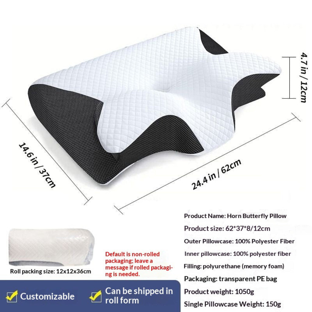 Memory Foam Pillow with Butterfly Contour Design and Head Support