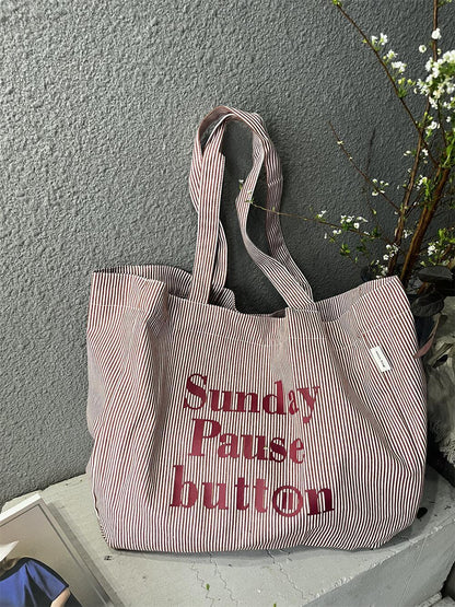 Oversized Unisex Tote Bag - striped, canvas, versatile everyday use for shopping and travel