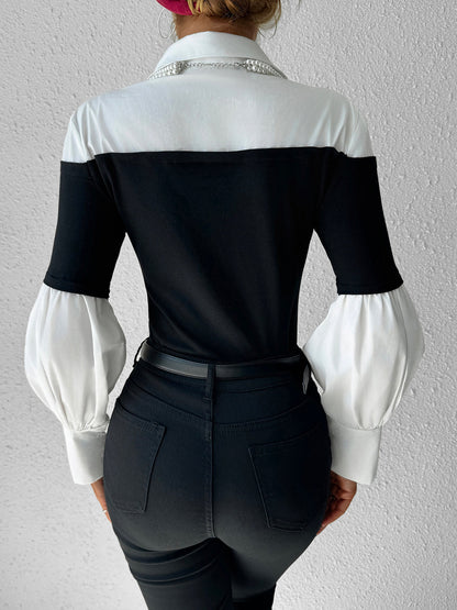 Long Sleeve Polo Shirt with Contrast Binding and Regular Fit