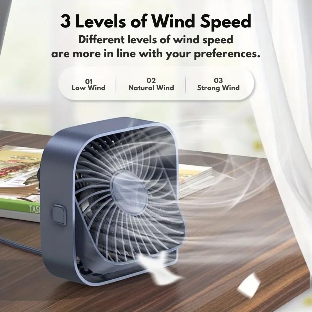 USB Desk Fan Compact Design with 360-Degree Rotation