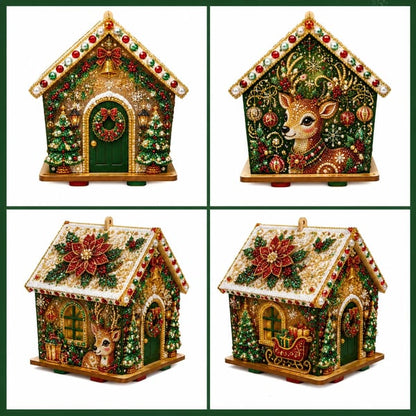 Christmas Pearl Cottage Art Kit | Pre-Cut Wooden Panels, Sparkling Rhinestones, Pearl Beads & Complete Tools for a 3D Holiday House