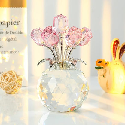 Colorful Rose Flower Collectible Figurine with Vase