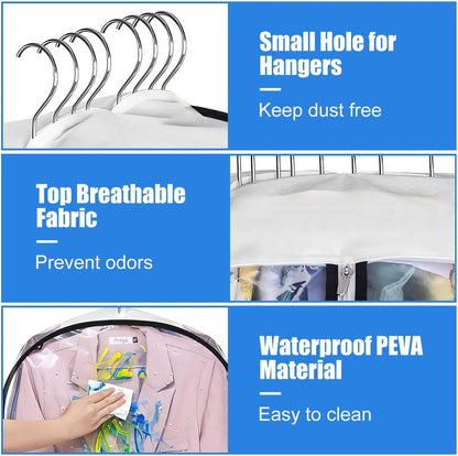 Clear Garment Storage Covers with Side Zipper and Gusseted Design, 6-Pack