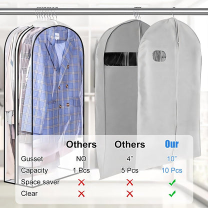 Clear Garment Storage Covers with Side Zipper and Gusseted Design, 6-Pack