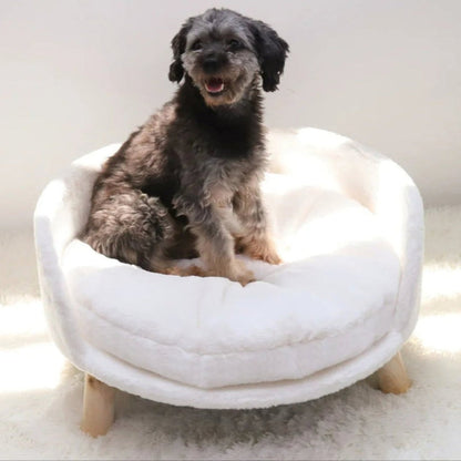 Round Raised Pet Bed with Plush Cushion and Removable Washable Cover
