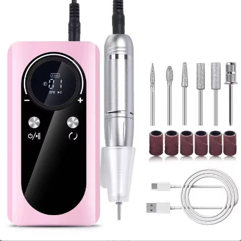 Electric Nail Drill with Variable Speed Control and Six Metal Bits, LCD Display