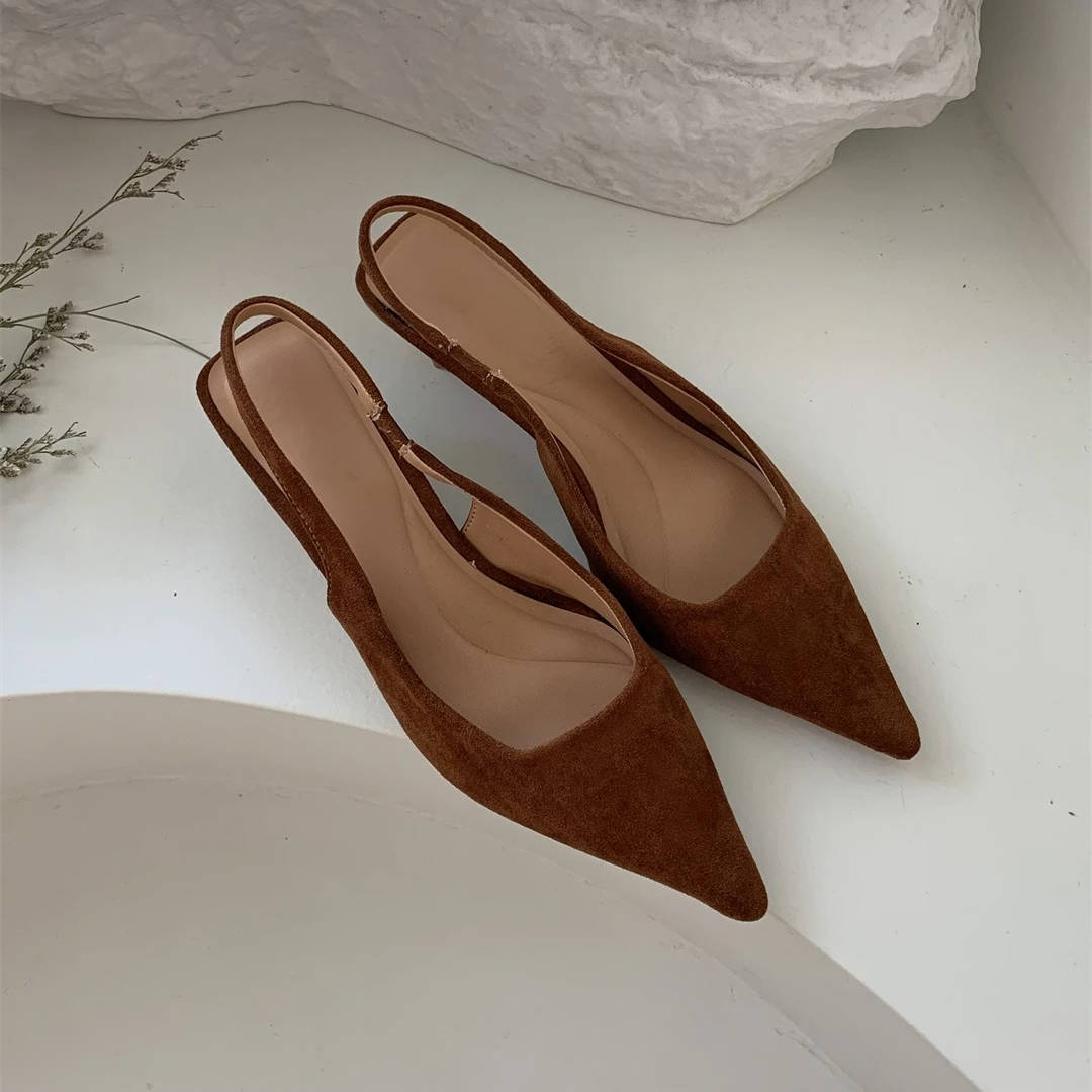 Pointed Toe Slingback Kitten Heels for Women with Microfiber Upper and Slip-On Design