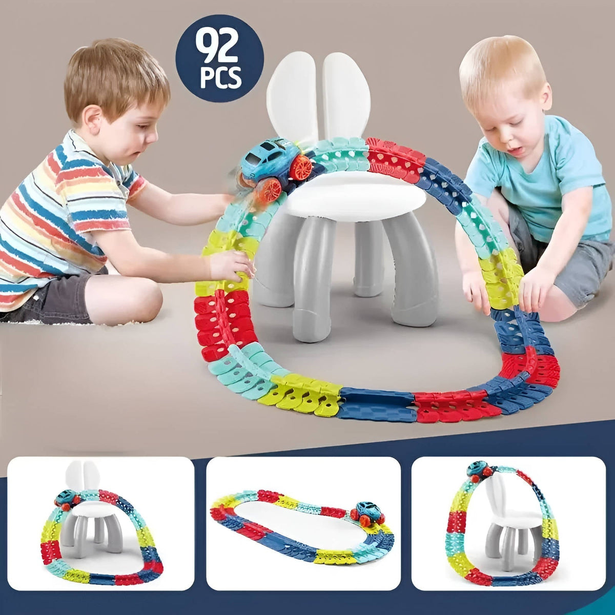 Flexible Race Track Set with LED Lights and Anti Tip Car for Kids