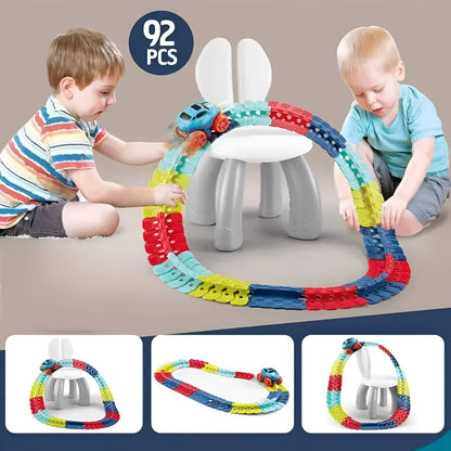 Flexible Race Track Set with LED Lights and Anti Tip Car for Kids