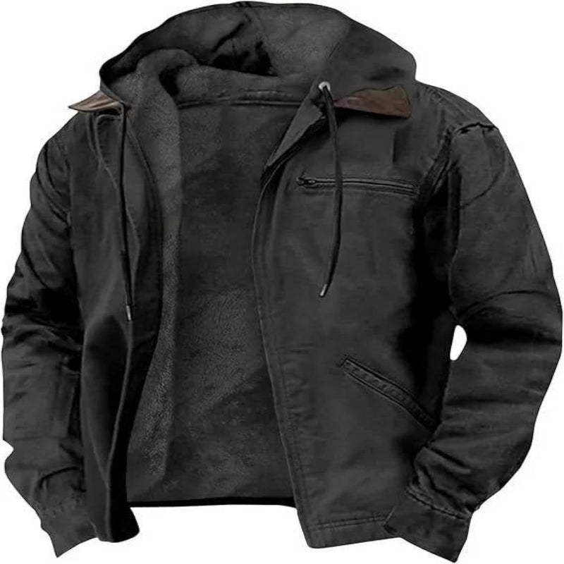 Men's Fleece Jacket with Adjustable Hood and Full-Length Zipper