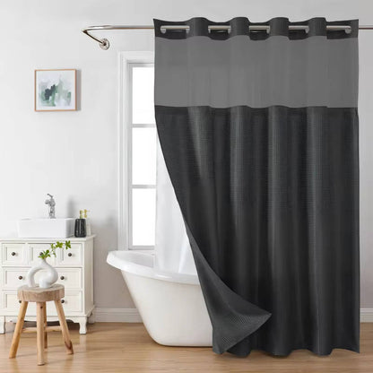 No Hook Waffle Pattern Shower Curtain with Mesh Window