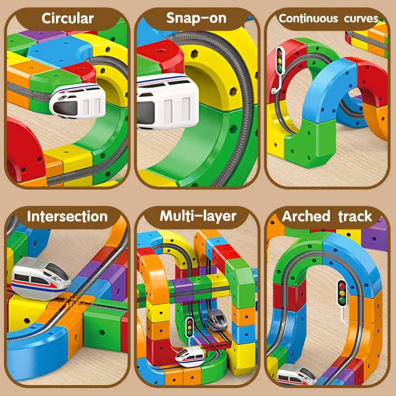 Magnetic Train Set with Flexible Track Sections and Rechargeable Motor