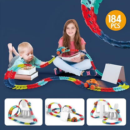 Flexible Race Track Set with LED Lights and Anti Tip Car for Kids