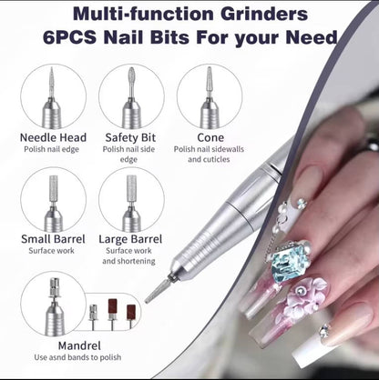 Electric Nail Drill with Variable Speed Control and Six Metal Bits, LCD Display