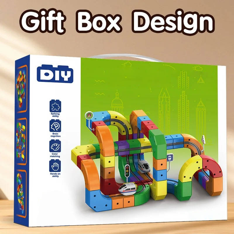 Magnetic Train Set with Flexible Track Sections and Rechargeable Motor