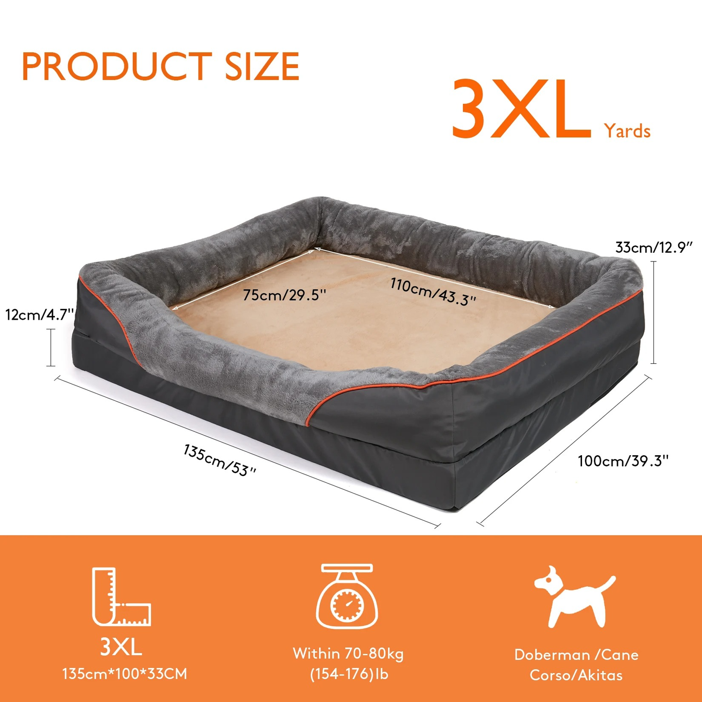 Dog Bed with Orthopedic Foam and Raised Cushioned Walls, Machine Washable Cover