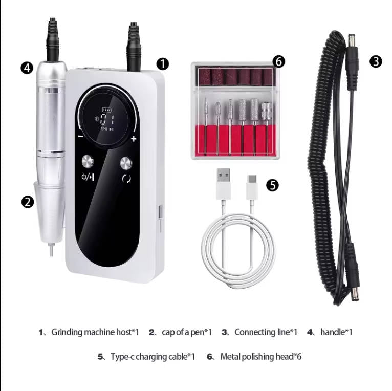 Electric Nail Drill with Variable Speed Control and Six Metal Bits, LCD Display