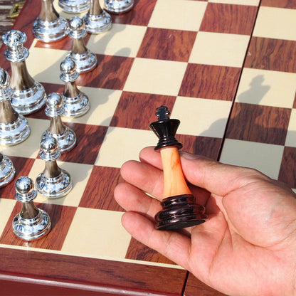 Luxurious Metal Chess Set with Large 16.5 in Wooden Board, Premium Chess Game Set