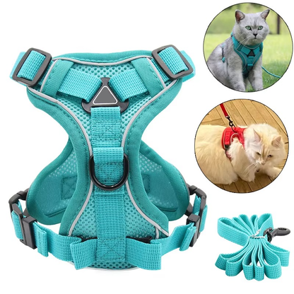 Vest Style Cat Harness with Reflective Strips and 1.5m Leash