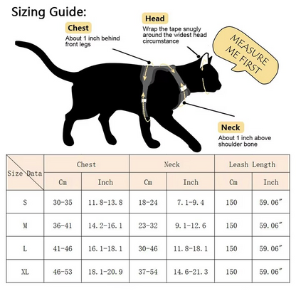 Vest Style Cat Harness with Reflective Strips and 1.5m Leash