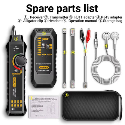 Network Cable Tester with RJ45 and RJ11 Adapters, LED Flashlight