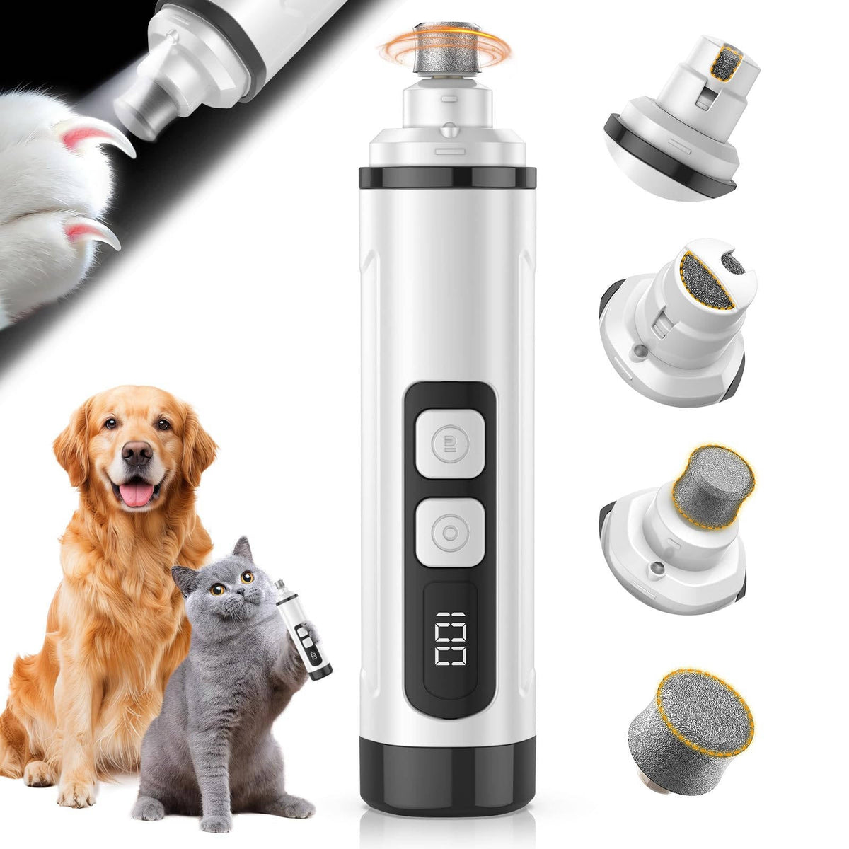 Electric Dog Nail Grinder, 3 Speed Quiet Pet Nail Clipper with LED Lights for Small, Medium & Large Dogs and Cats