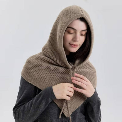 Knit Hood with Attached Scarf and Drawstring Closure