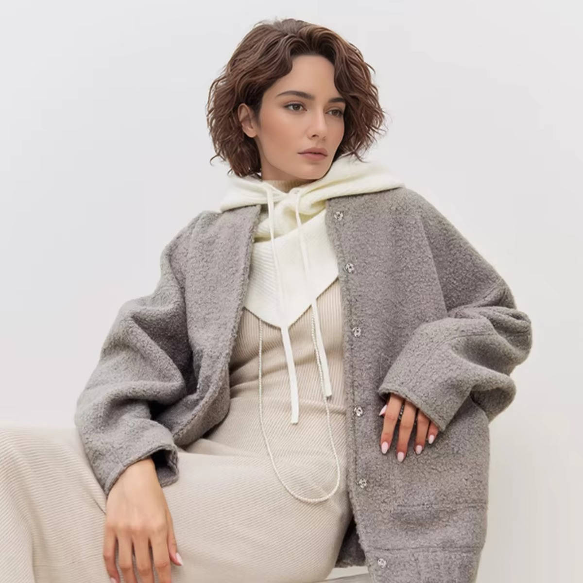 Knit Hood with Attached Scarf and Drawstring Closure