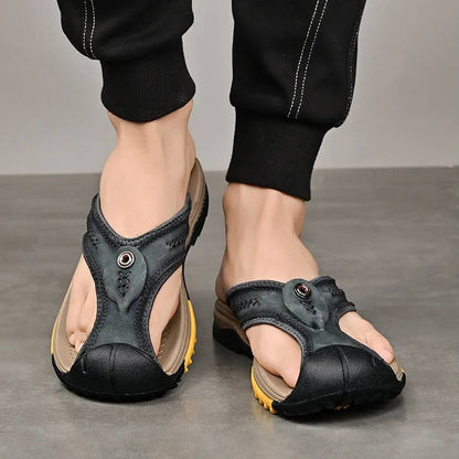Closed Toe Flip Flops for Men with Nonslip Rubber Sole and Fast Drying Material