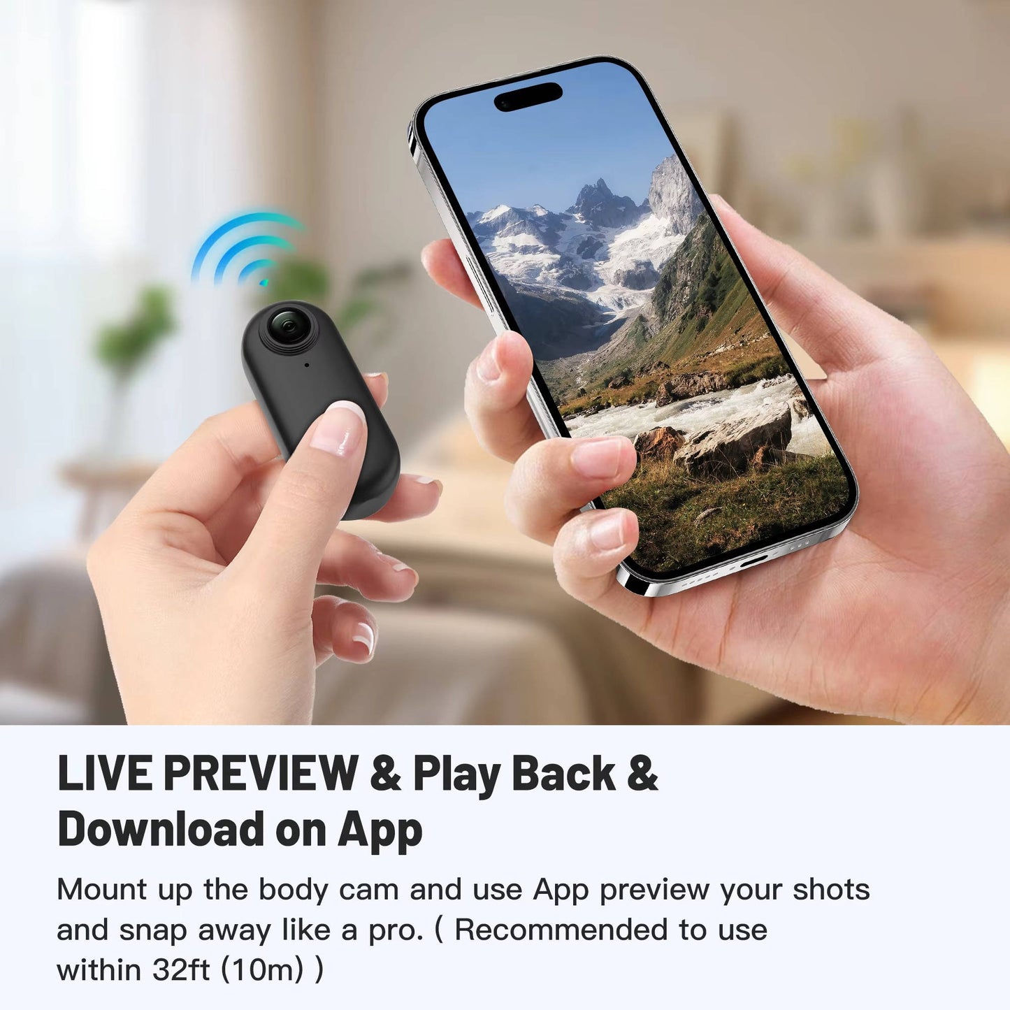 Compact 4K Action Camera with 360 Rotating Clip and Waterproof Case