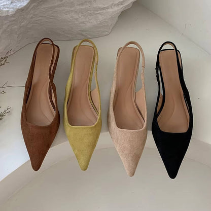 Pointed Toe Slingback Kitten Heels for Women with Microfiber Upper and Slip-On Design