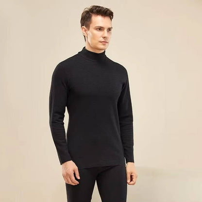 Men's Thermal Underwear with Silk Velvet Blend and High Neck Design