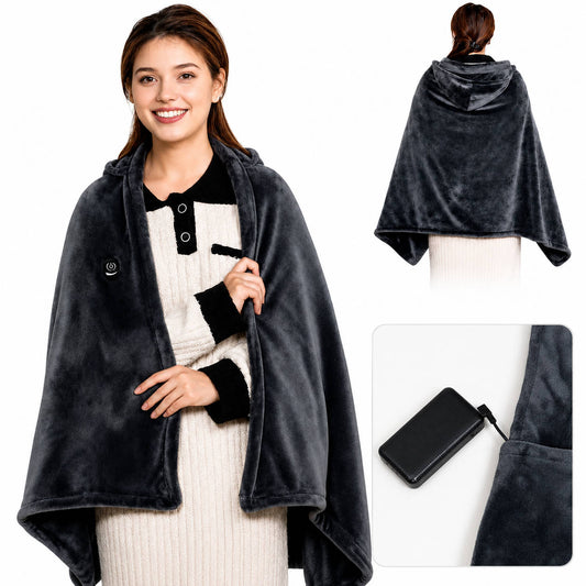 Cordless Heated Blanket with Hood, Rechargeable Wearable Throw with 9 Heating Zones & 3 Heat Levels for Camping