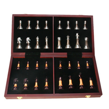 Luxurious Metal Chess Set with Large 16.5 in Wooden Board, Premium Chess Game Set