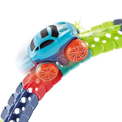 Flexible Race Track Set with LED Lights and Anti Tip Car for Kids