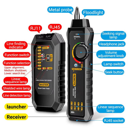 Network Cable Tester with RJ45 and RJ11 Adapters, LED Flashlight