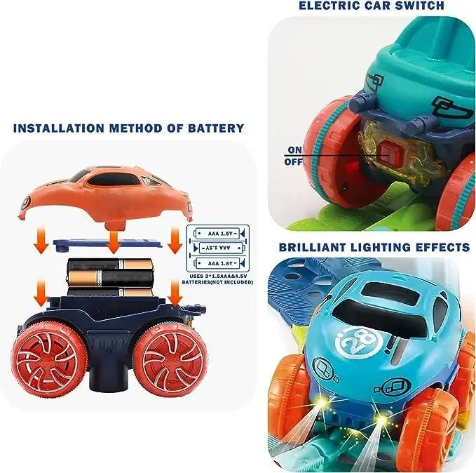Flexible Race Track Set with LED Lights and Anti Tip Car for Kids