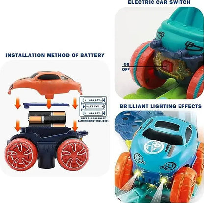 Flexible Race Track Set with LED Lights and Anti Tip Car for Kids