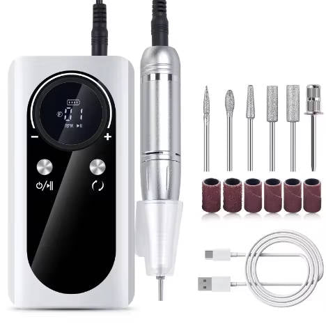 Electric Nail Drill with Variable Speed Control and Six Metal Bits, LCD Display