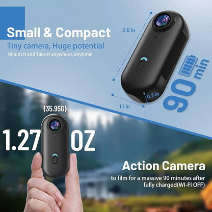 Compact 4K Action Camera with 360 Rotating Clip and Waterproof Case