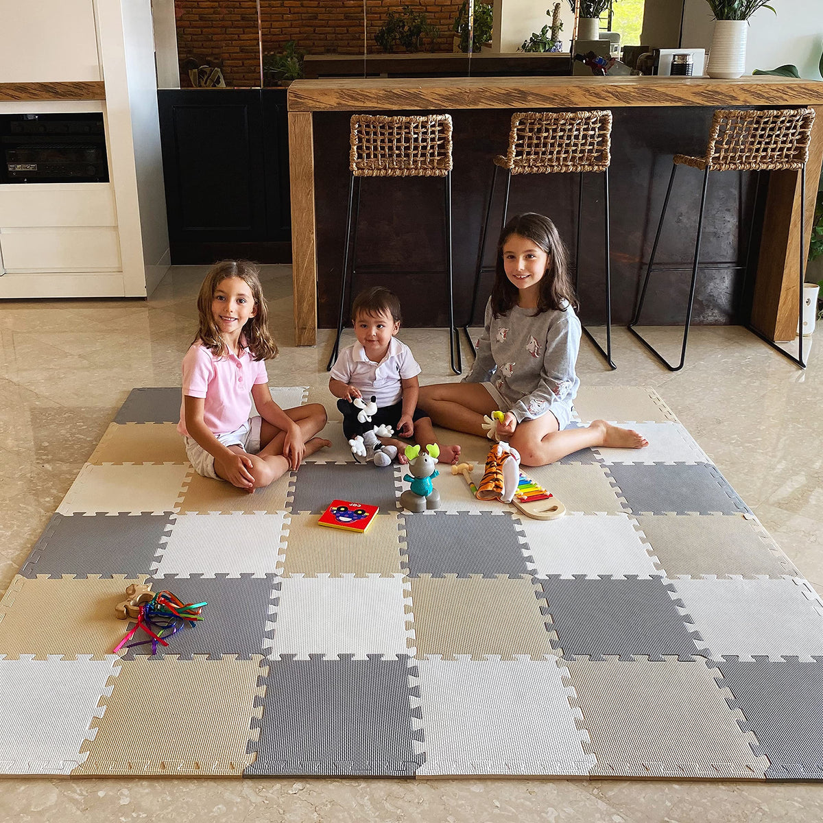 Baby Play Mat, Soft Interlocking Foam Floor Tiles, 74x74 Playpen Mat for Crawling and Development