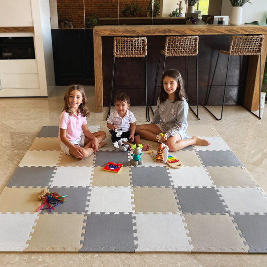 Baby Play Mat, Soft Interlocking Foam Floor Tiles, 74x74 Playpen Mat for Crawling and Development