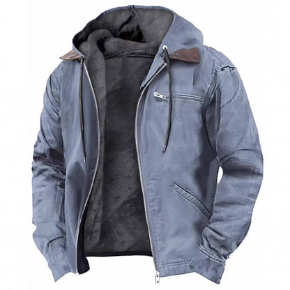 Men's Fleece Jacket with Adjustable Hood and Full-Length Zipper
